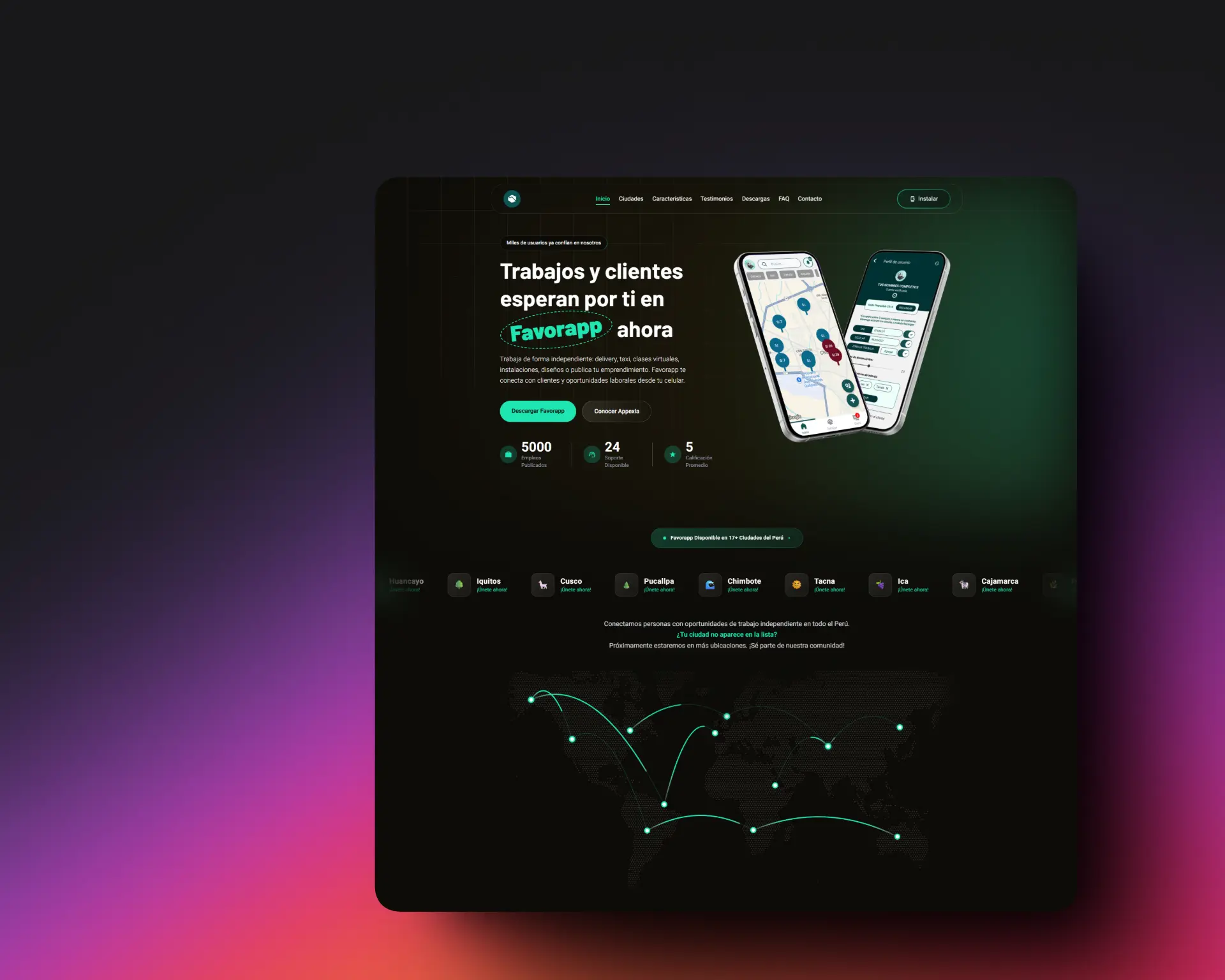 Captura de pantalla del proyecto FavorApp - Landing Page