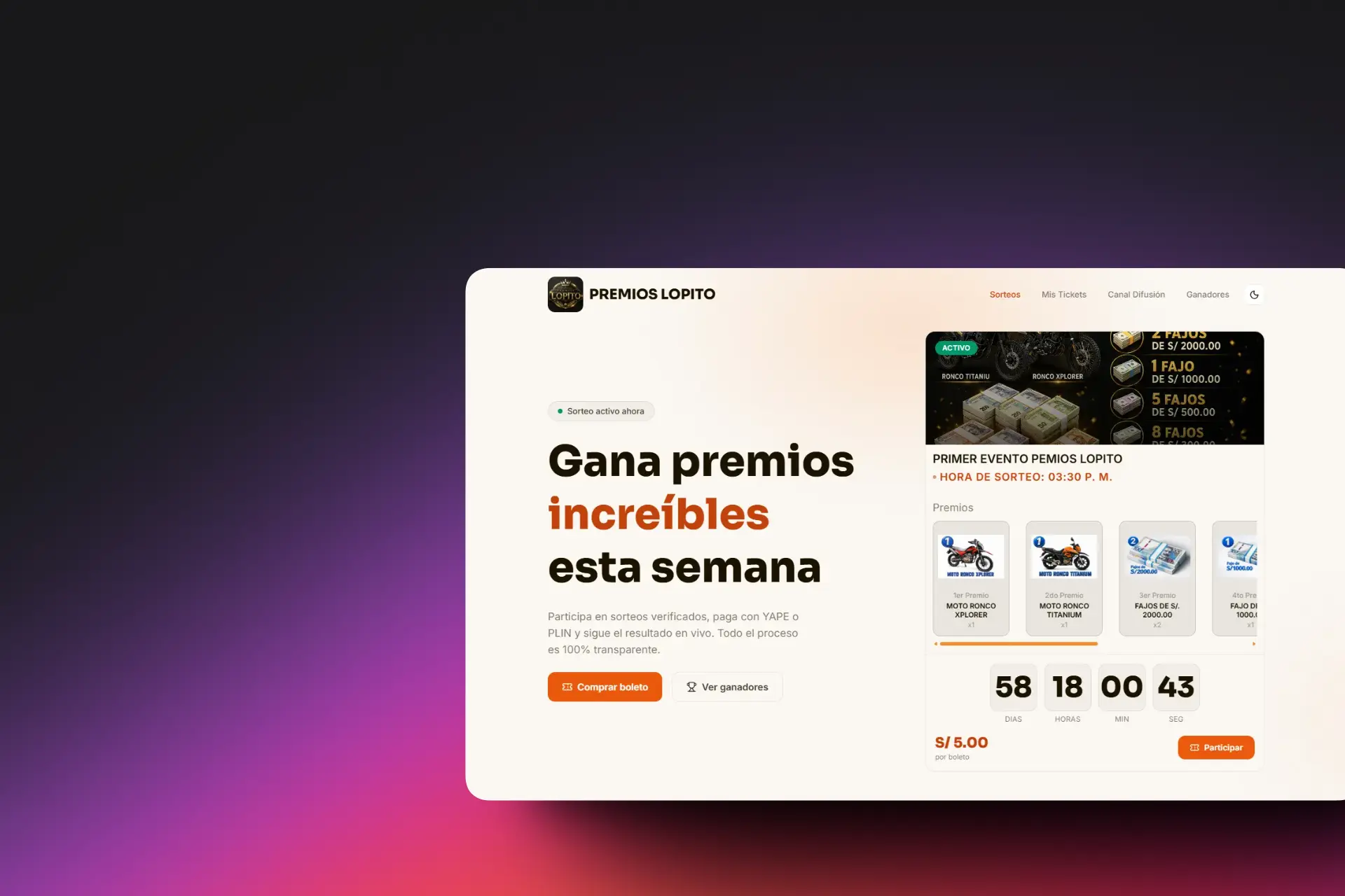 Captura de pantalla del proyecto Premios Lopito
