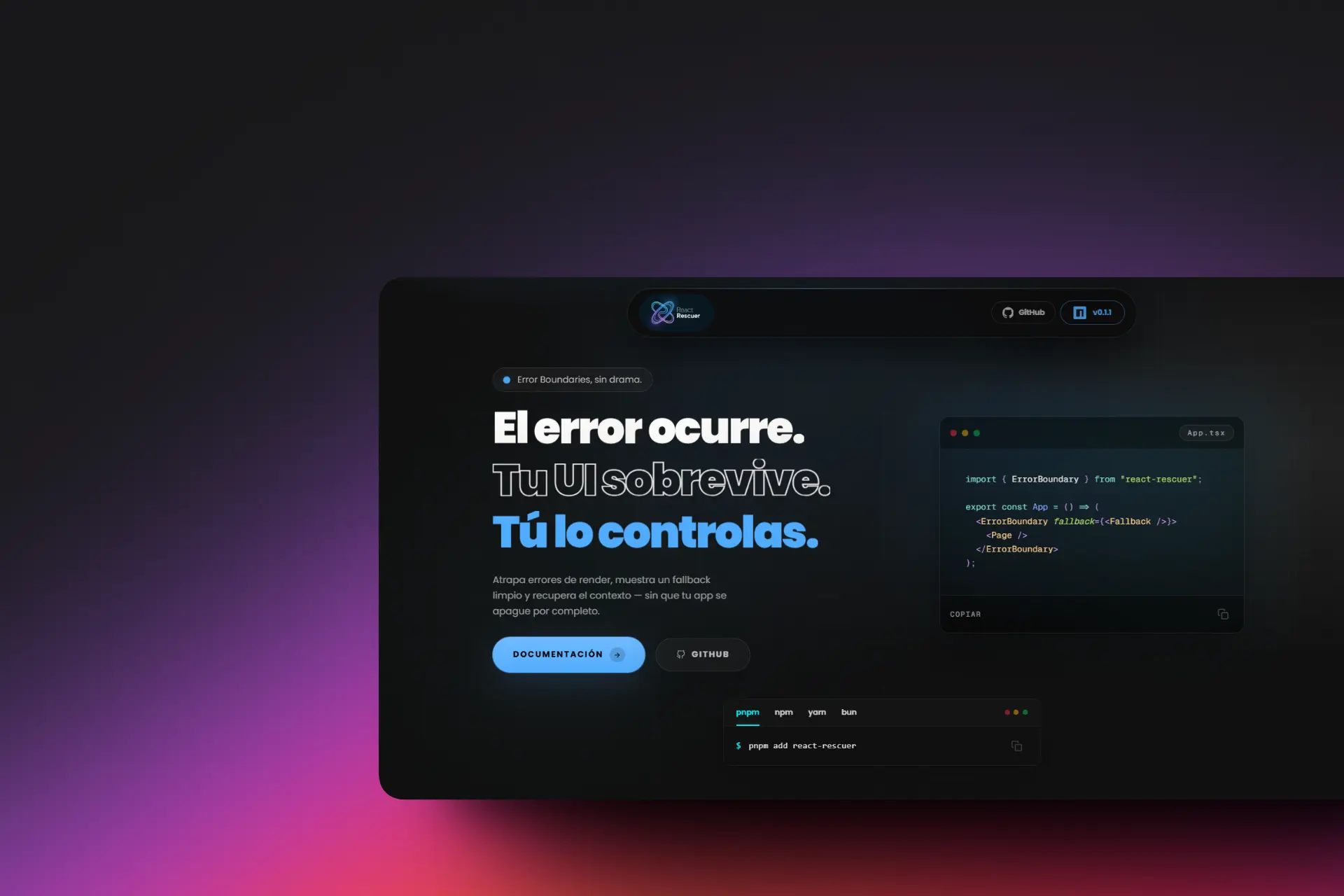 Captura de pantalla del proyecto React Rescuer